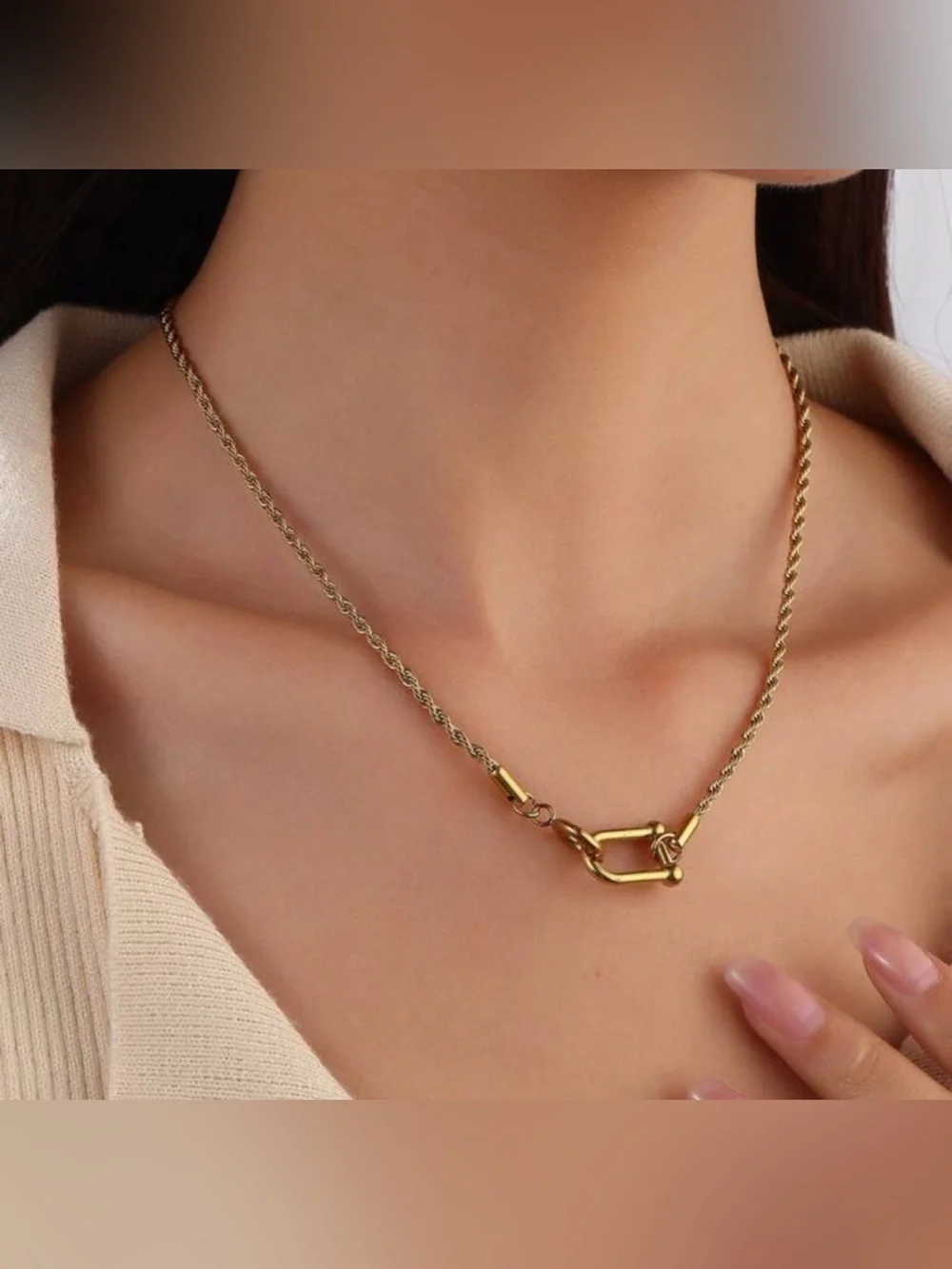 Gold Plated Stainless Steel Rope Chain Necklace with Toggle Clasp